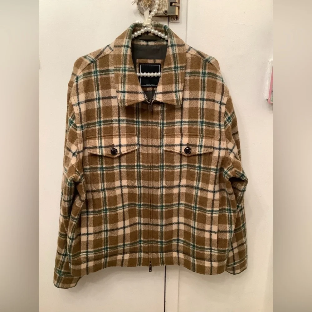 Todd Snyder Wool Bouclé Double Zip Jacket Brown Green Plaid Lined Men’s XL H2F​​
